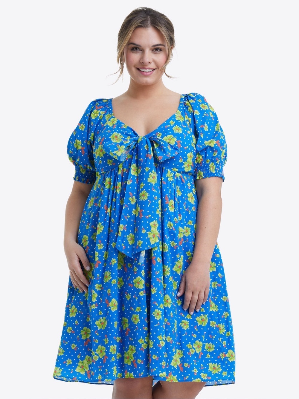 Draper James Jennifer Mini Dress in Polka Dot Floral blue white size 1X